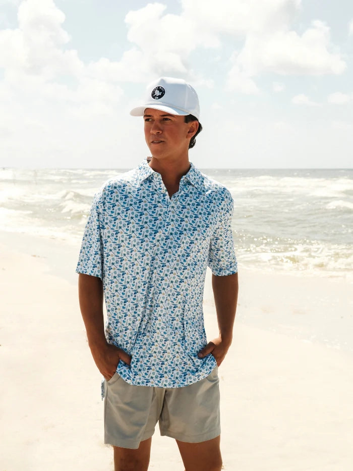 Live Well 30A Icons Print Performance Polo