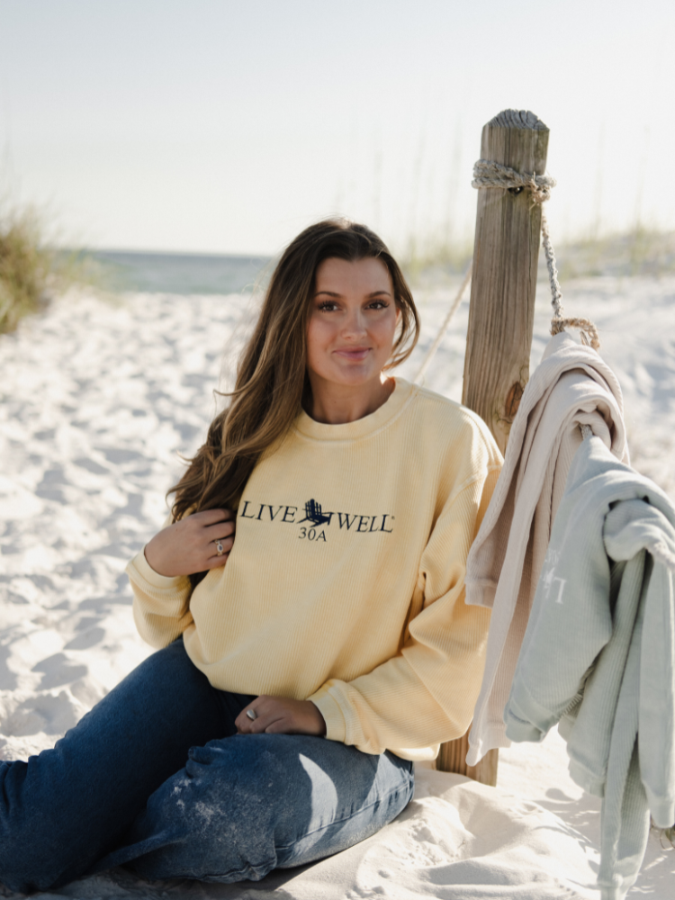 Live Well 30A Classic Logo Embroidered Corded Crew Sweatshirt