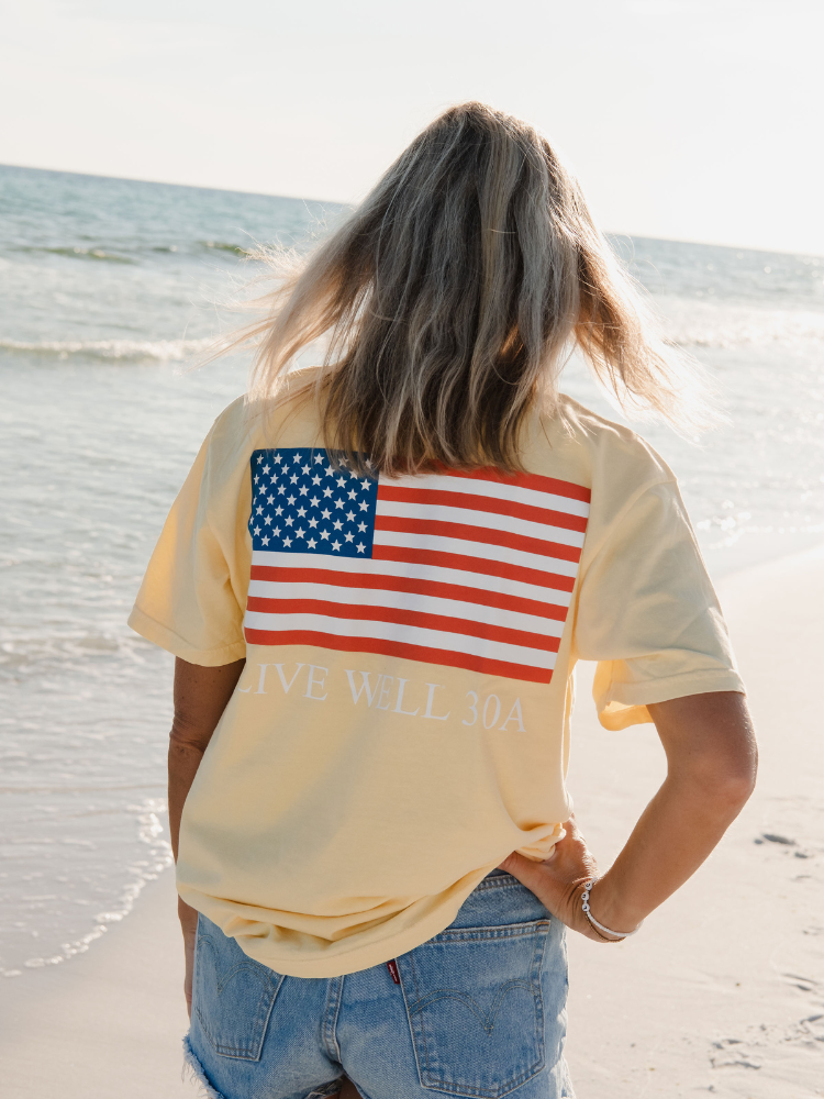Live Well 30A American Flag Pocket T-Shirt