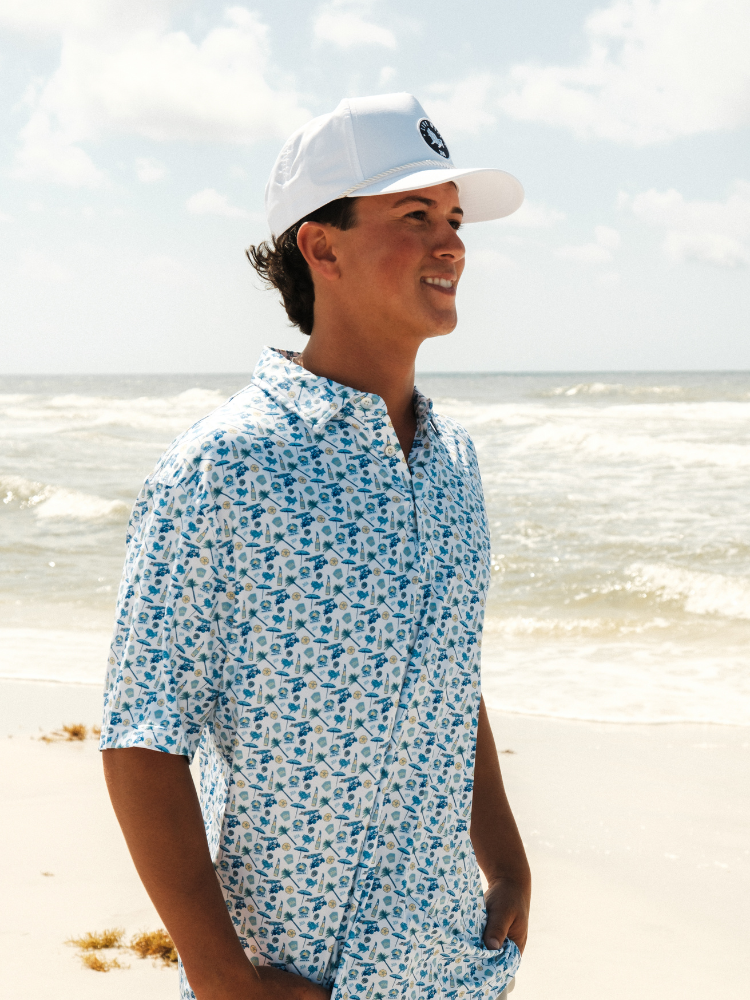 Live Well 30A Icons Print Performance Polo